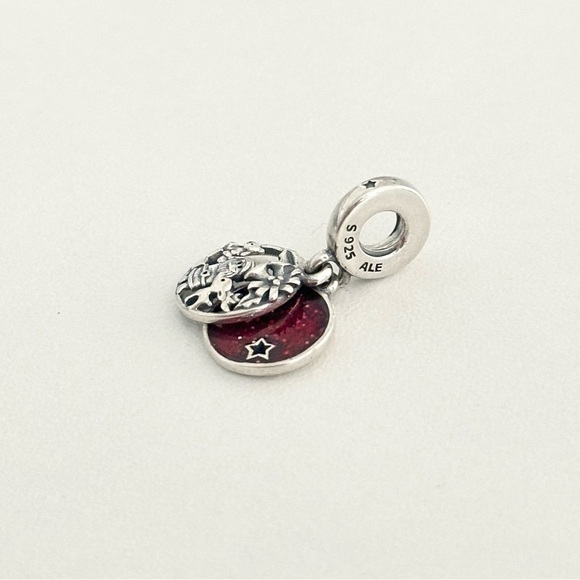 Pandora Love Peace Joy Santa Red Enamel Double Disc Dangle Bead Charm - Picture 3 of 6